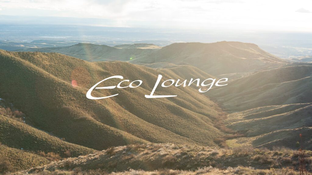 Eco Lounge Script Logo combined with an image of Idaho's Treasure Valley foothills Eco Lounge Logo plus image of Treasure Valley foothills